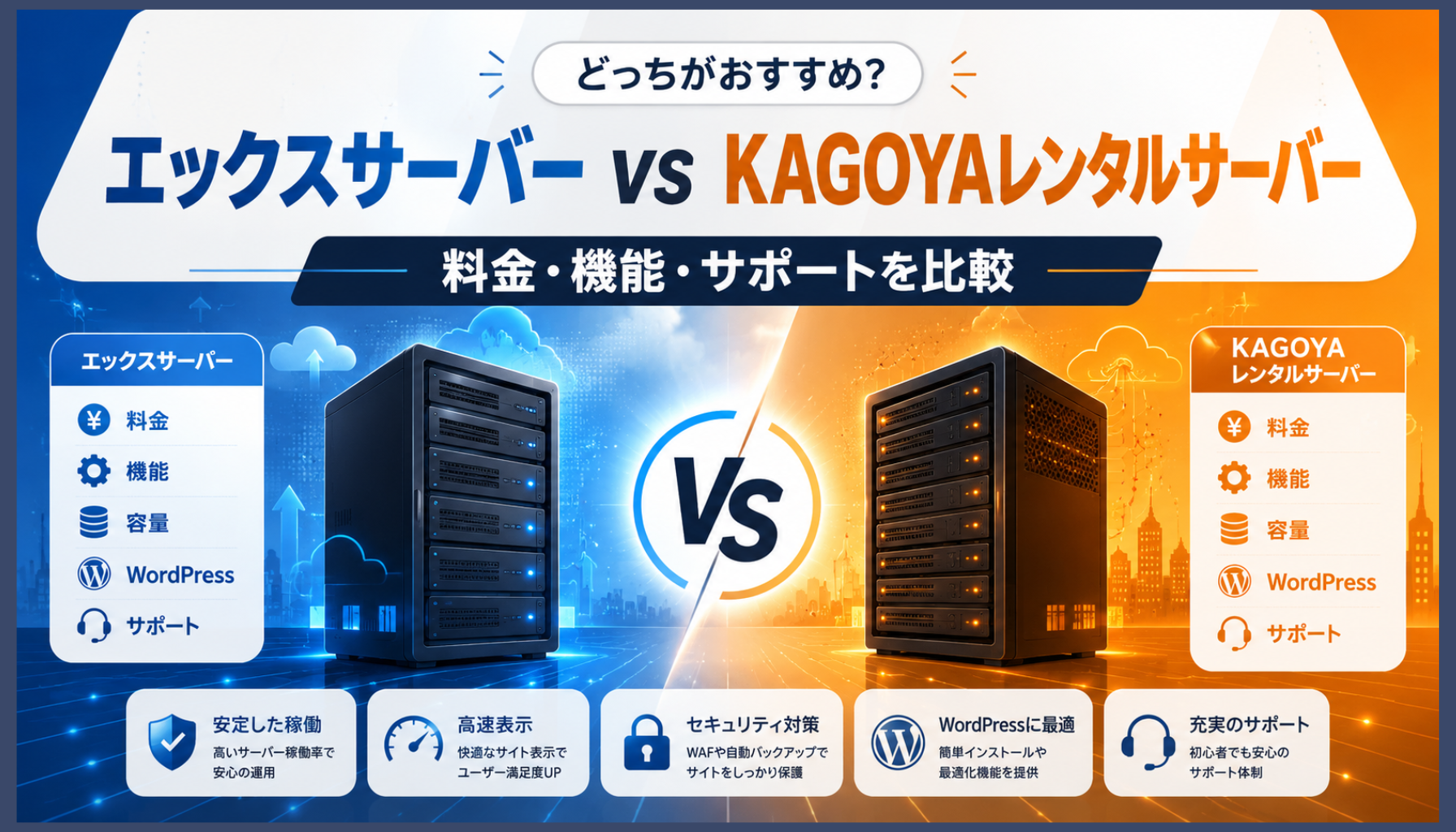 エックスサーバーとKAGOYAレンタルサーバーを比較！料金・機能の違いとおすすめを解説